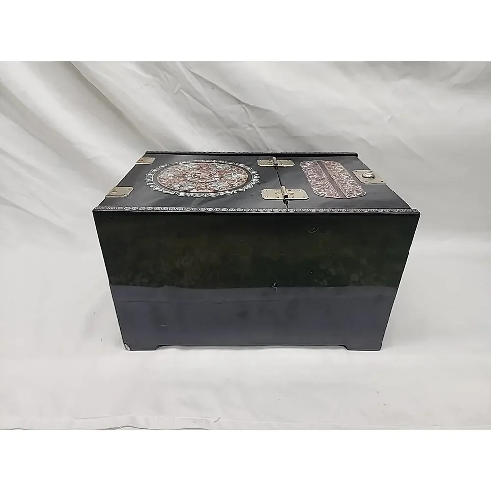 1950s Black Lacquered Wood & Mother Of Pearl Inlayed Small Dressing Box 11 x 7.5